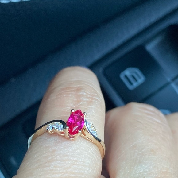 14k Yellow Gold Ruby Marquise Engagement Ring - Picture 9 of 13